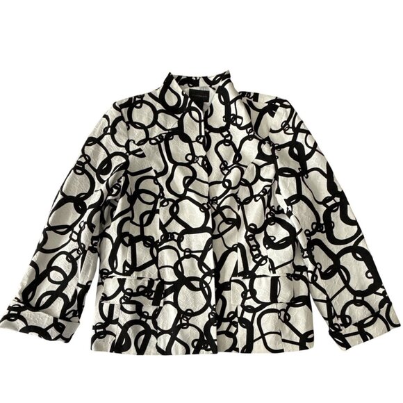Investments Jackets & Blazers - Investments Womens Black & White Chain Print Jacket Size 16